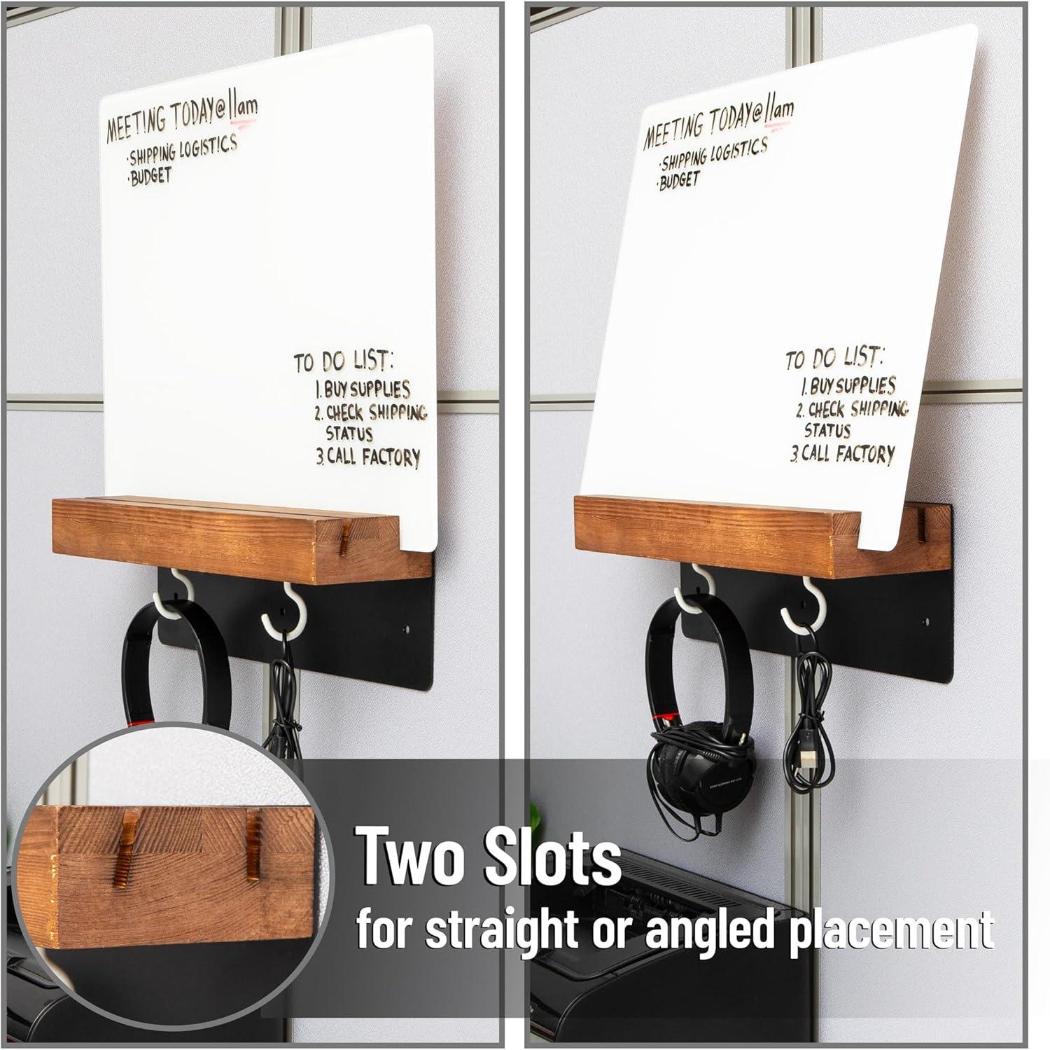 imageMind Reader Whiteboard Message Center Glass Dry Erase Board with Wood Holder and Hooks Removable Whiteboard for Office or Home Wall Mounted 18 x 14
