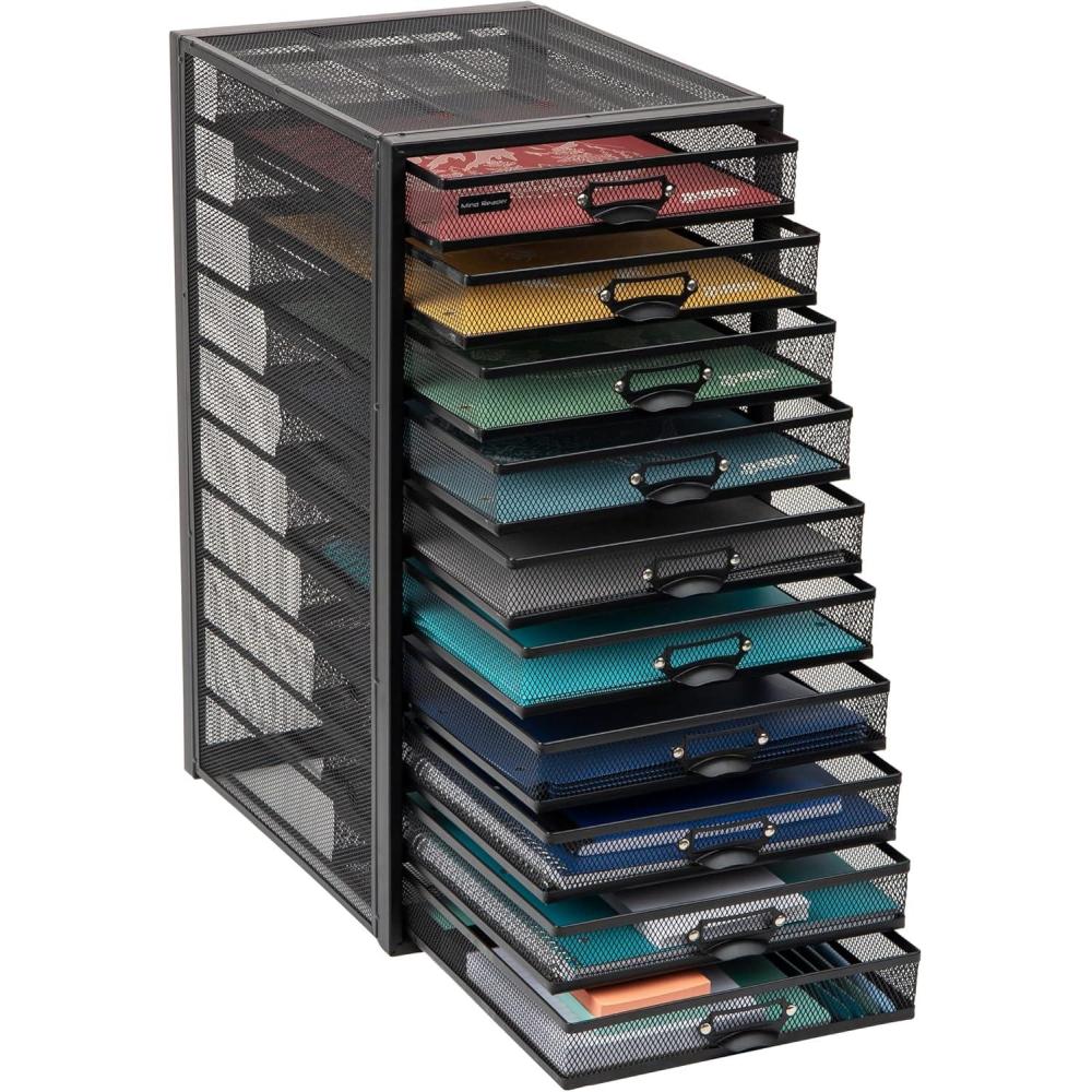 imageMind Reader 10Drawer Desk Organizer for Office Supplies Crafts Mail Sorting amp More Metal Mesh 1075L x 14W x 2125H SilverBlack