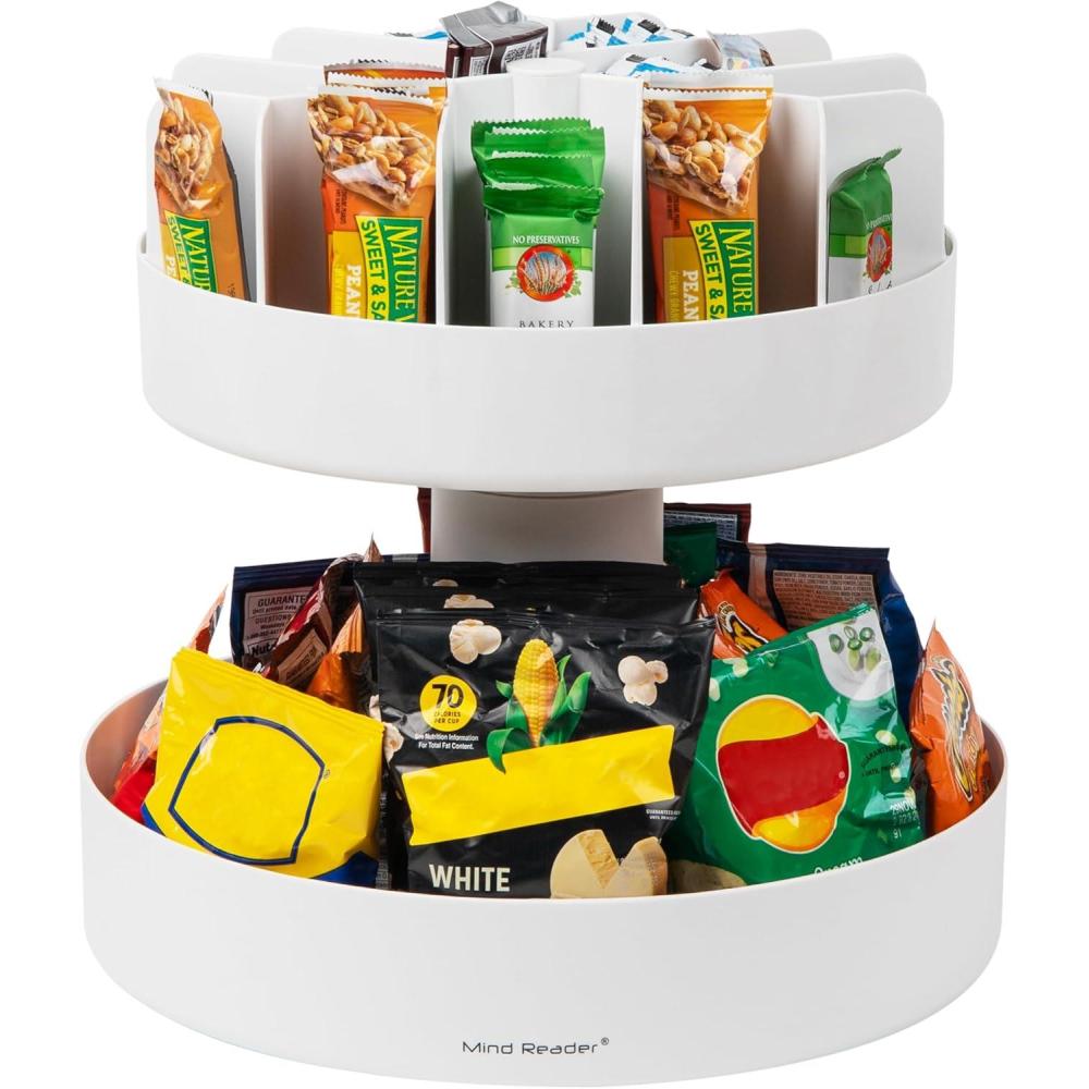 imageMind Reader 2Tier Snack Carousel Countertop Organizer Snack Tray Breakroom Kitchen 1425L x 1425W x 14H White