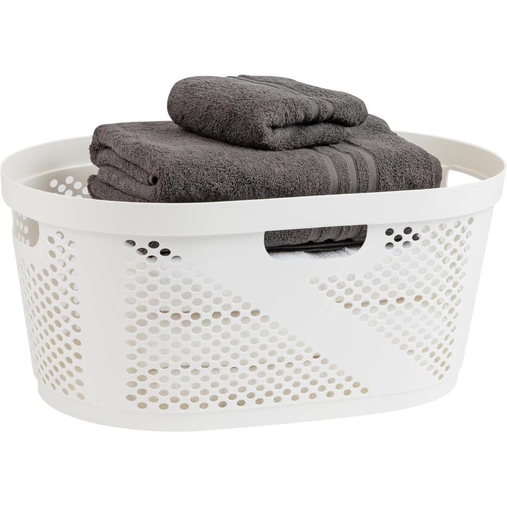imageMind Reader 40L Laundry Basket Clothes Hamper Wicker Design Plastic 23L x 145W x 105H WhiteWhite