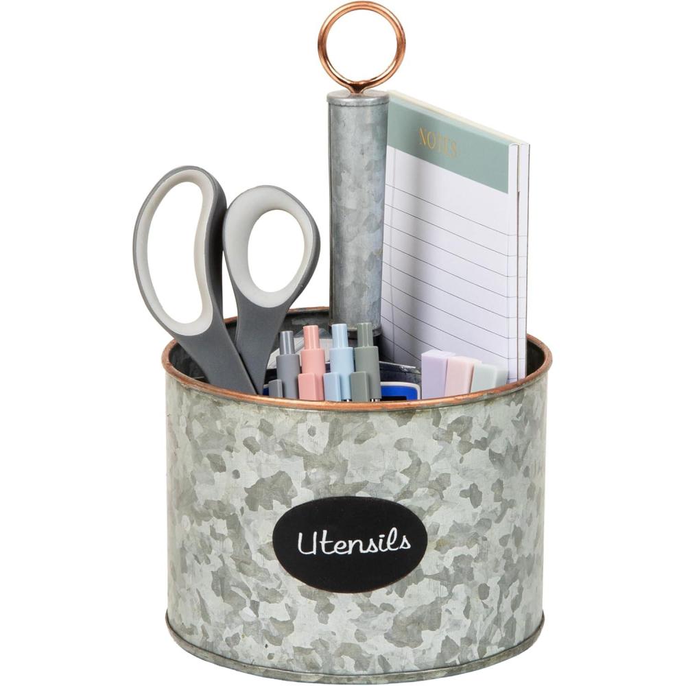 imageMind Reader 4Compartment Organizer with Handle MultiUse Storage Caddy Galvanized Metal 65L x 65W x 1063H Silver
