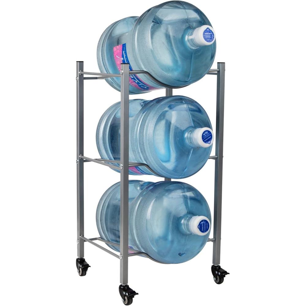imageMind Reader 5 Gallon Water Jug Stand Water Bottle Holder Water Cooler Rack Wheels Metal 165L x 1375W x 41H Gray3 Tier Wheels