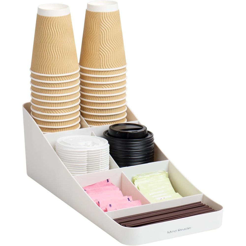 imageMind Reader 7 Compartment Coffee Condiment Cups Lids Sugars StirrersStorage Organizer White1Pack