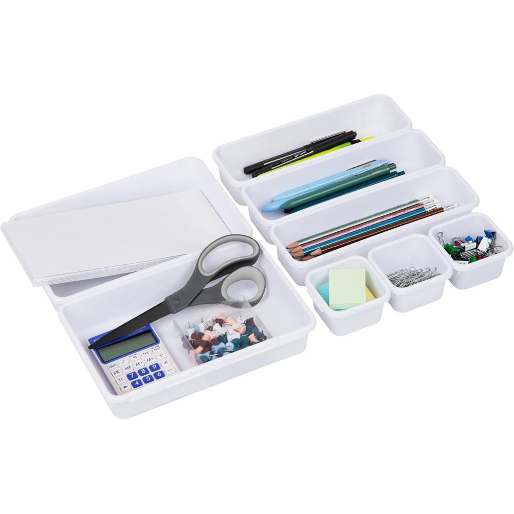 imageMind Reader 8Pc Drawer Organizer Desk Organizer Interlocking Storage Kitchen Office WhiteWhite