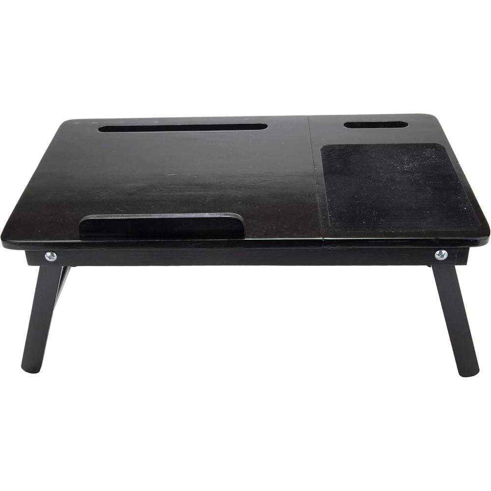 imageMind Reader Bamboo Bed Tray Adjustable Lap Desk Breakfast Table with Foldable Legs MultiFunction Tilting Sections Black