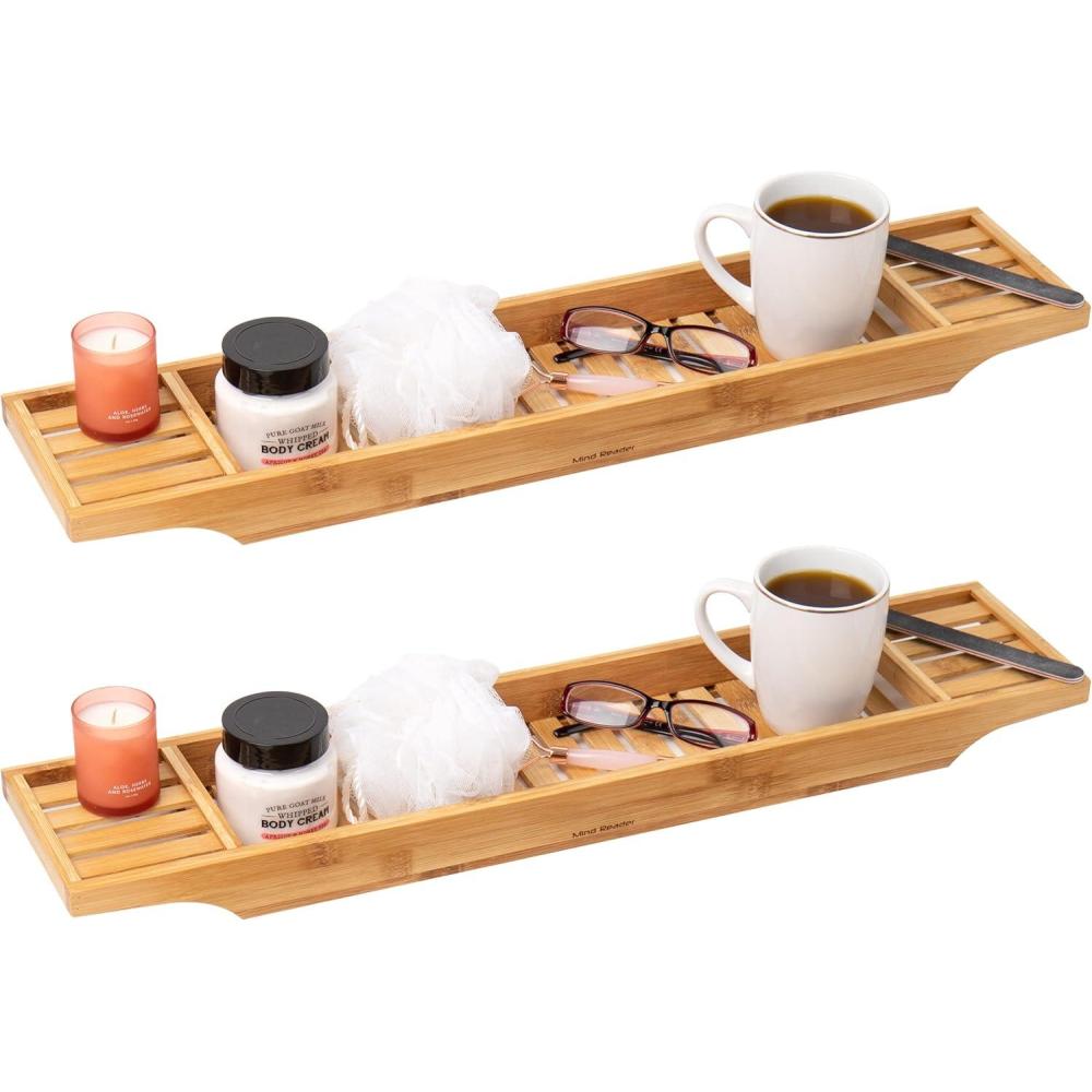 imageMind Reader Bathtub Tray Shower Organizer Bathroom Accessory Rayon from Bamboo 275 L x 575 W x 175 H Set of 2 Brown