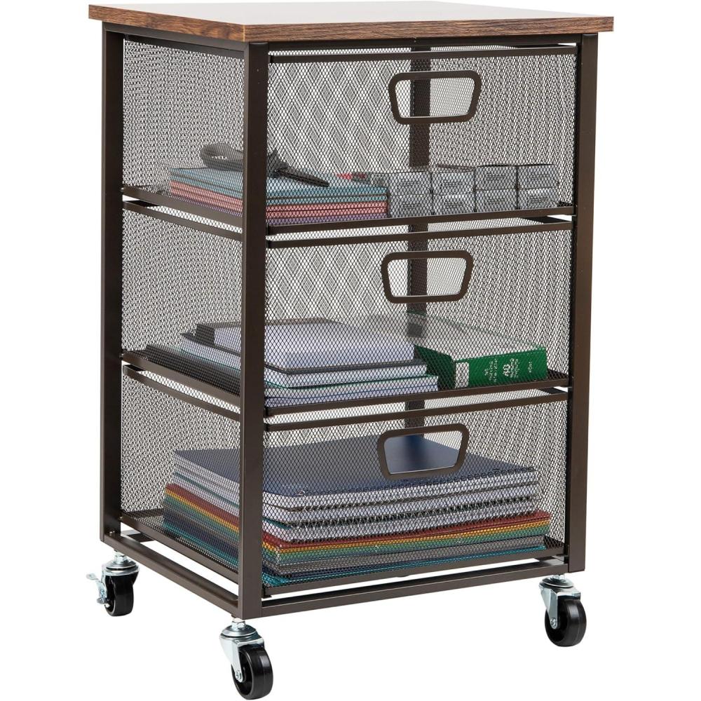 imageMind Reader Cart with Covered Compartment Office Organizer Storage 3Tier Office Metal 20 L x 1425 W x 2875 H Black3Drawers with Wood Top