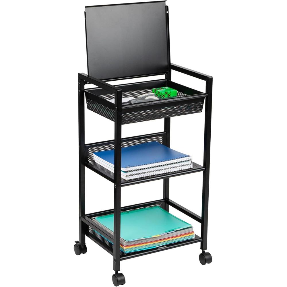 imageMind Reader Cart with Covered Compartment Office Organizer Storage 3Tier Office Metal 20 L x 1425 W x 2875 H Black3Tier with Handles