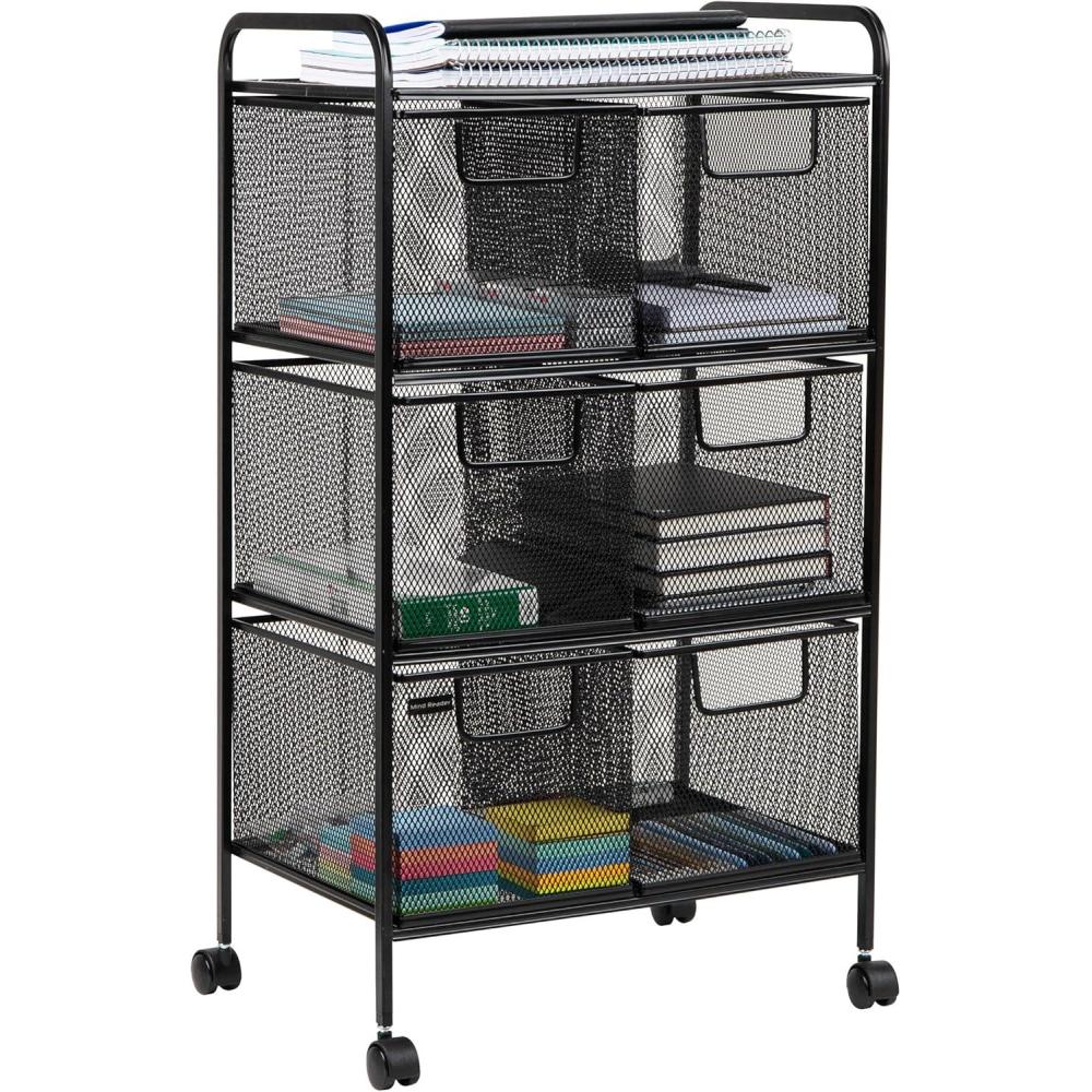 imageMind Reader Cart with Drawers Multipurpose Office Organizer Utility Cart Rolling Storage Metal Mesh Black6Drawers
