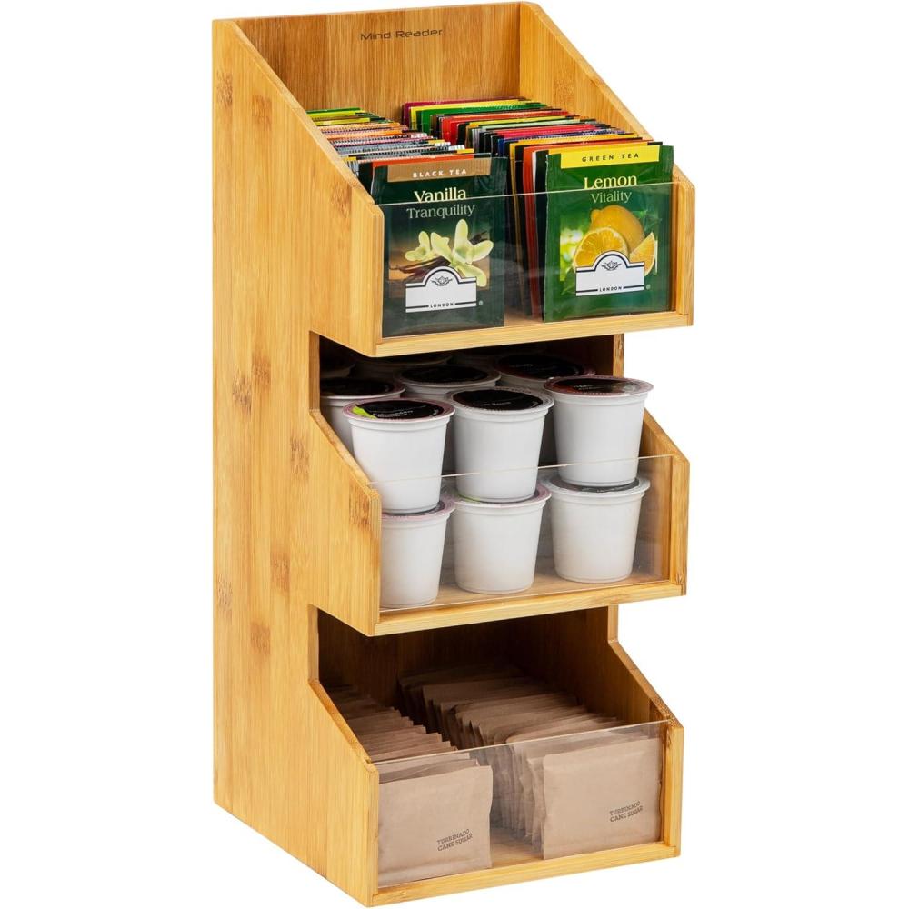 imageMind Reader Coffee Condiment Station Countertop Organizer Coffee Bar Rayon from Bamboo 65L x 65W x 15H BrownBrown