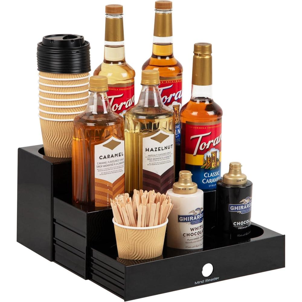 imageMind Reader Coffee Syrup Station Coffee Bar Accessories Countertop Organizer Acrylic 1425L x 125W x 7H Black