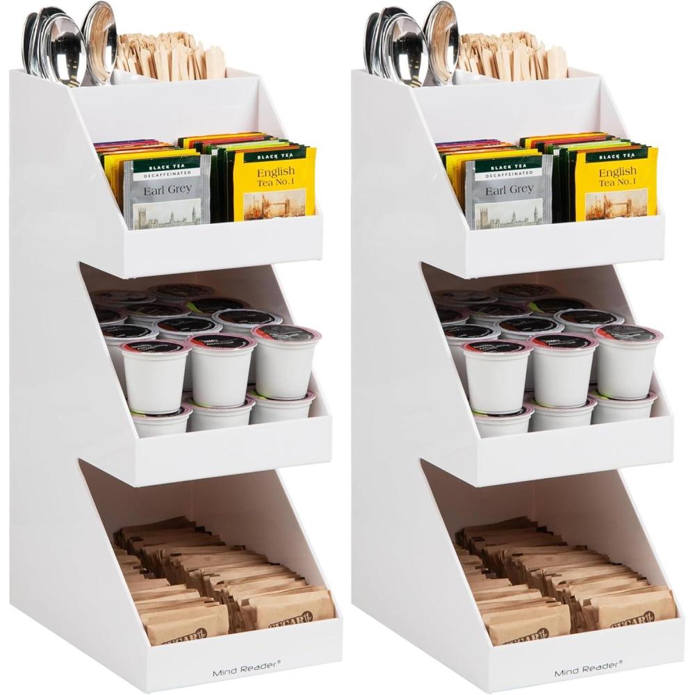 imageMind Reader Coffee Tea Utensil and Condiment Station Countertop Organizer Coffee Bar Kitchen 6L x 9W x 16H BlackWhite