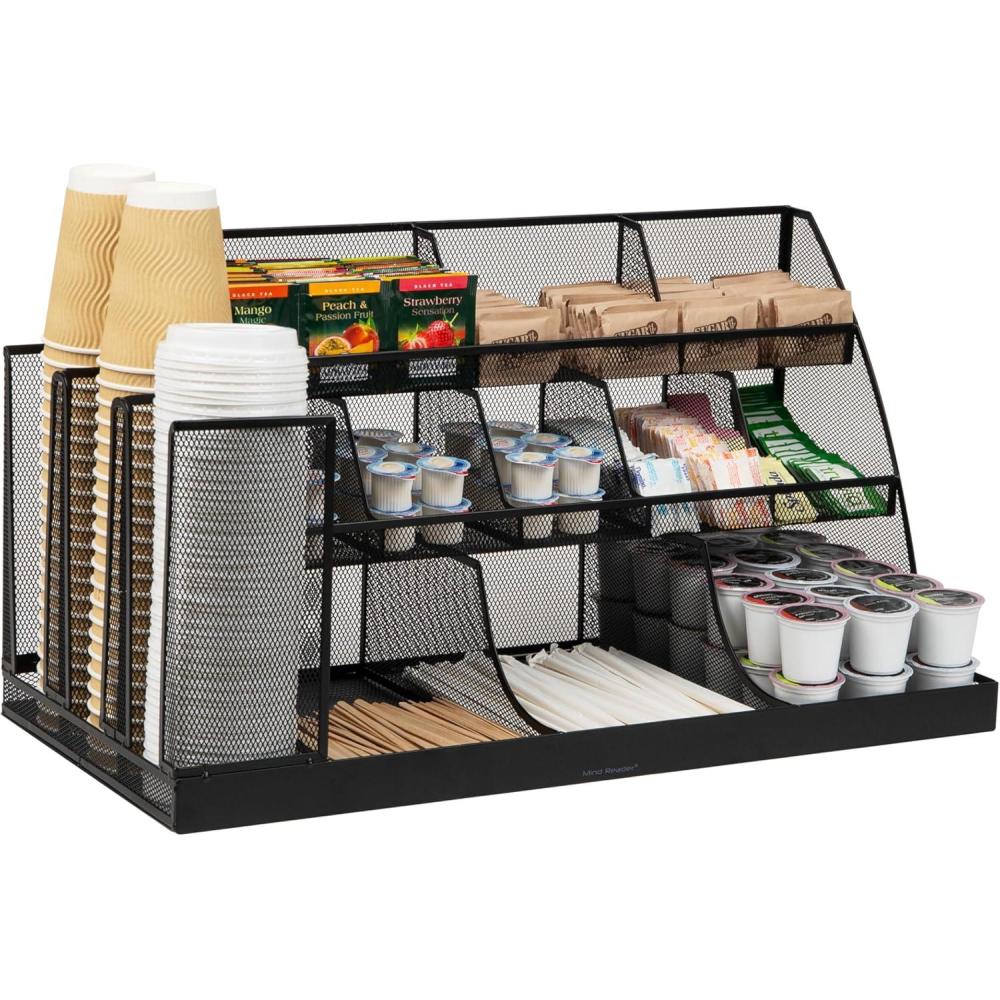 imageMind Reader Countertop Organizer 3Tier Desktop Storage Rack Office Breakroom Supply Caddy Metal Mesh BlackBlack Metal