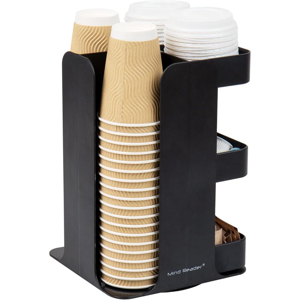imageMind Reader Cup Condiment Carousel Countertop Organizer Coffee Bar Accesories Kitchen Stirrers 8L x 8W x 12H Black
