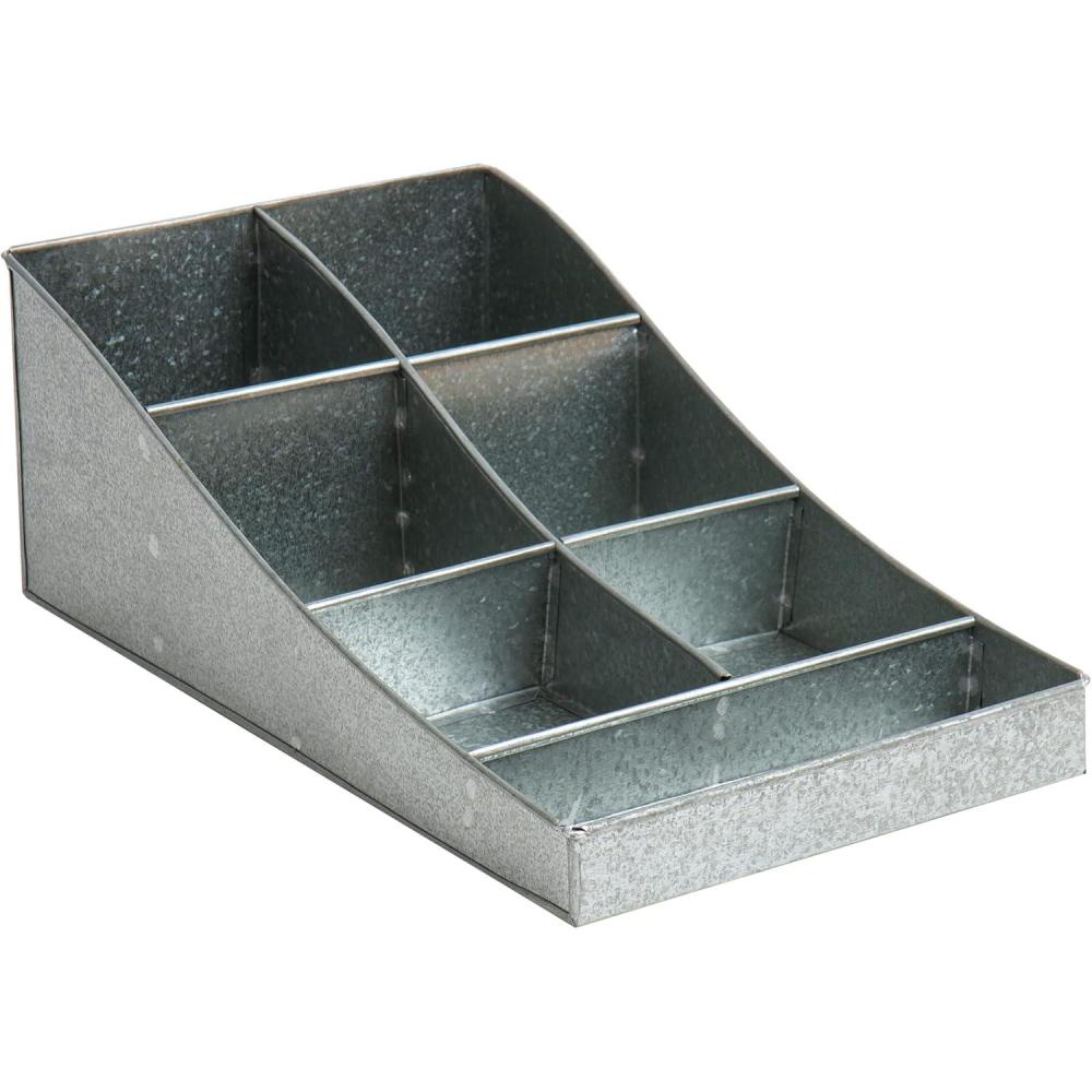 imageMind Reader Cup and Condiment Station Countertop Organizer Coffee Bar Galvanized Metal 85L x 145W x 525H SilverSilver