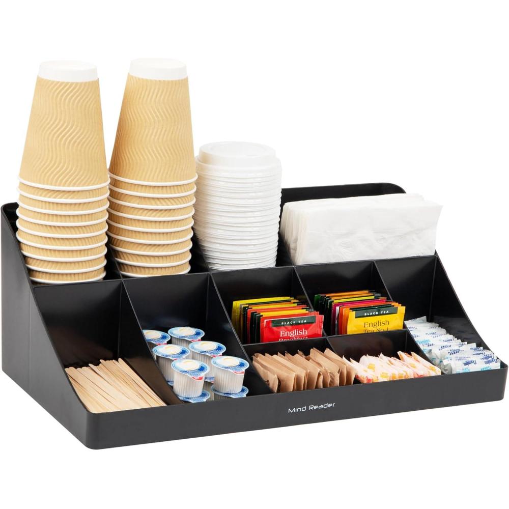 imageMind Reader Cup and Condiment Station Countertop Organizer Coffee Bar Kitchen Stirrers 17875L x 95W x 6625H BlackBlack