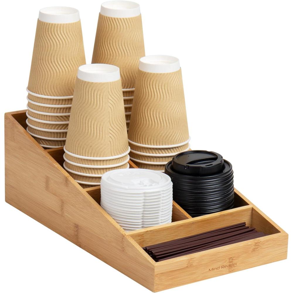 imageMind Reader Cup and Condiment Station Countertop Organizer Coffee Bar Rayon from Bamboo  825L x 1475W x 525H Brown825L x 1475W x 525H