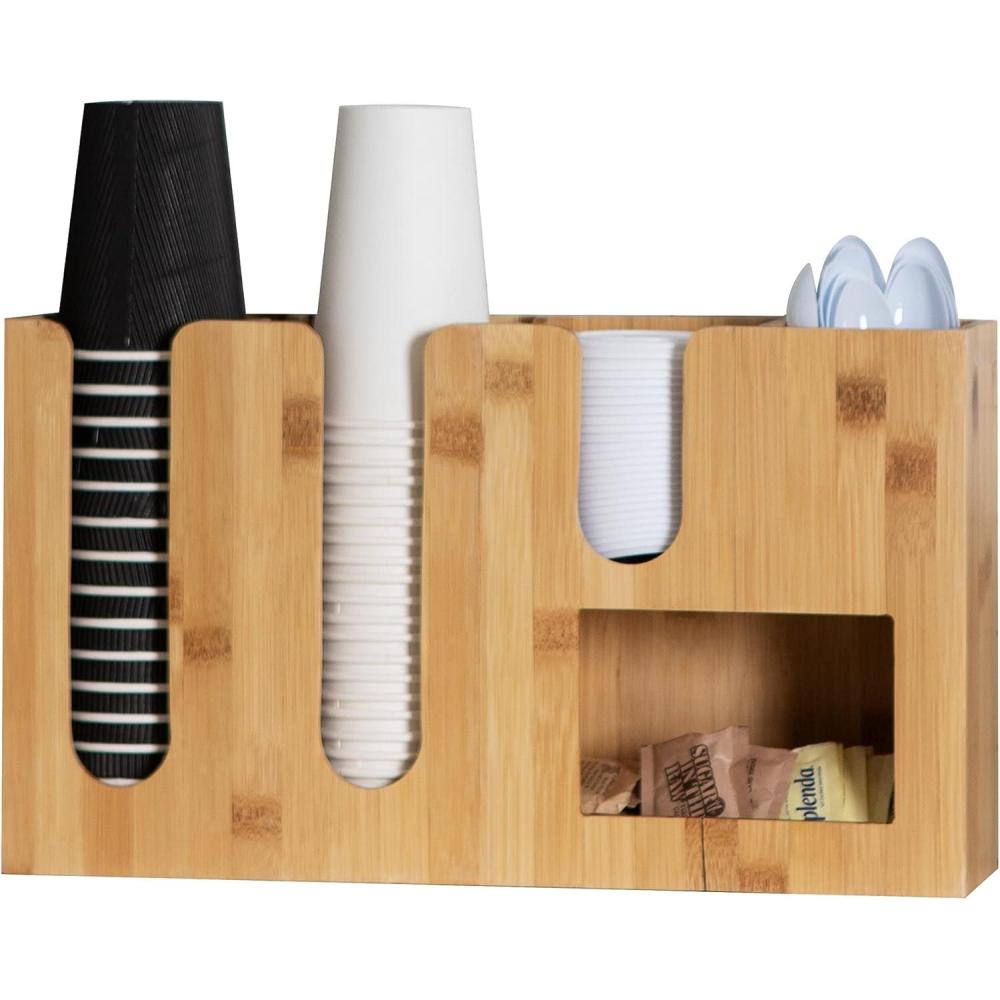 imageMind Reader Cup and Condiment Station Countertop Organizer Coffee Bar Rayon from Bamboo 1642L x 417W x 945H Brown