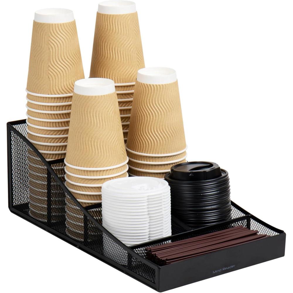 imageMind Reader Cup and Condiment Station Set of 2 Countertop Organizer Coffee Bar Kitchen 725L x 155W x 525H BlackBlack Mesh