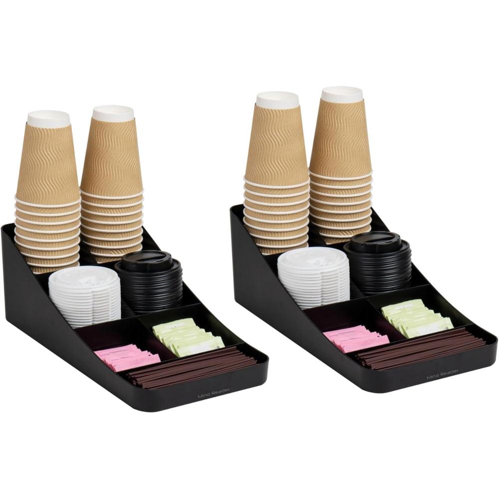 imageMind Reader Cup and Condiment Station Set of 2 Countertop Organizer Coffee Bar Kitchen 725L x 155W x 525H BlackClassic Black