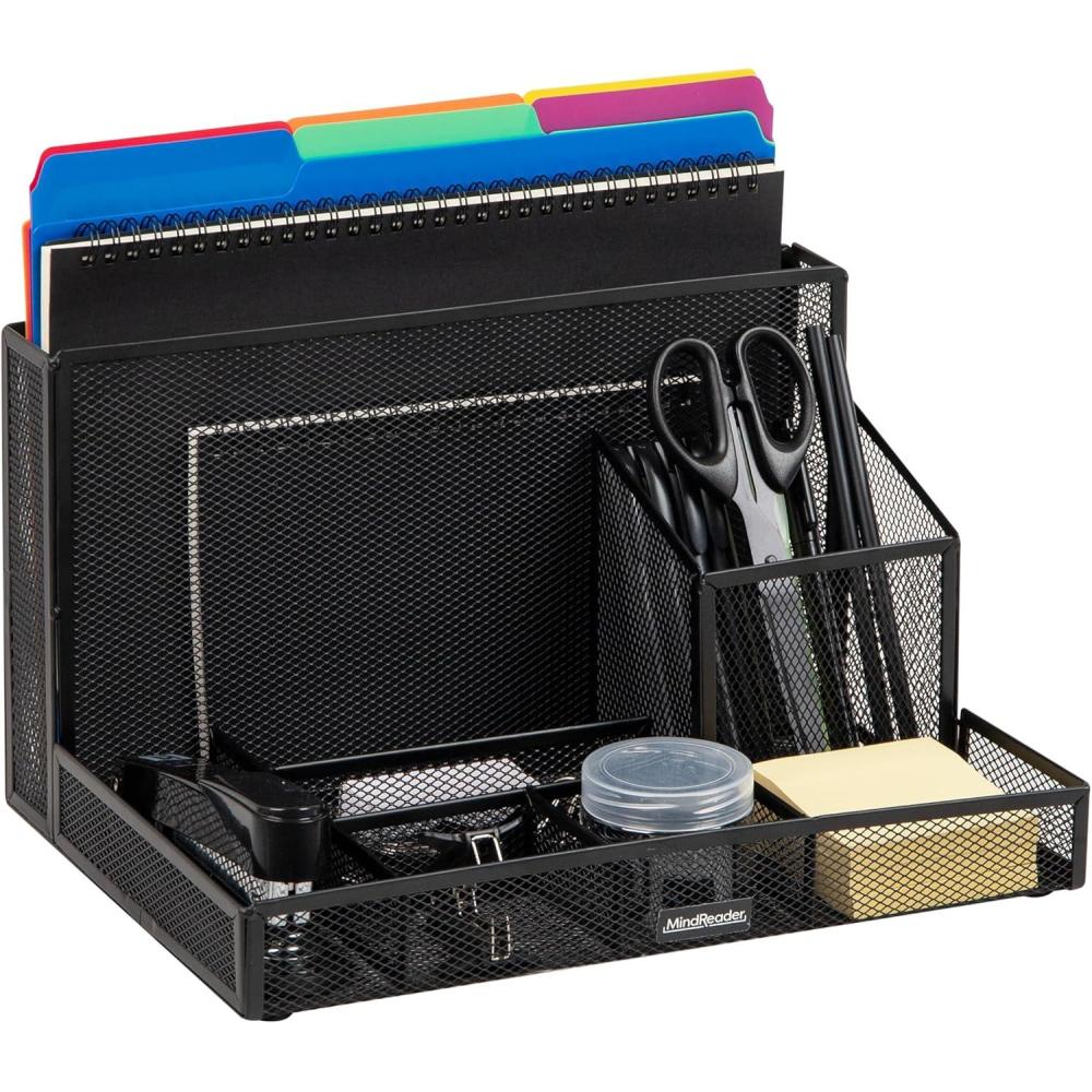 imageMind Reader Desktop Organizer with Office Supplies Included Vertical File Storage Metal 125L x 9W x 725H Black