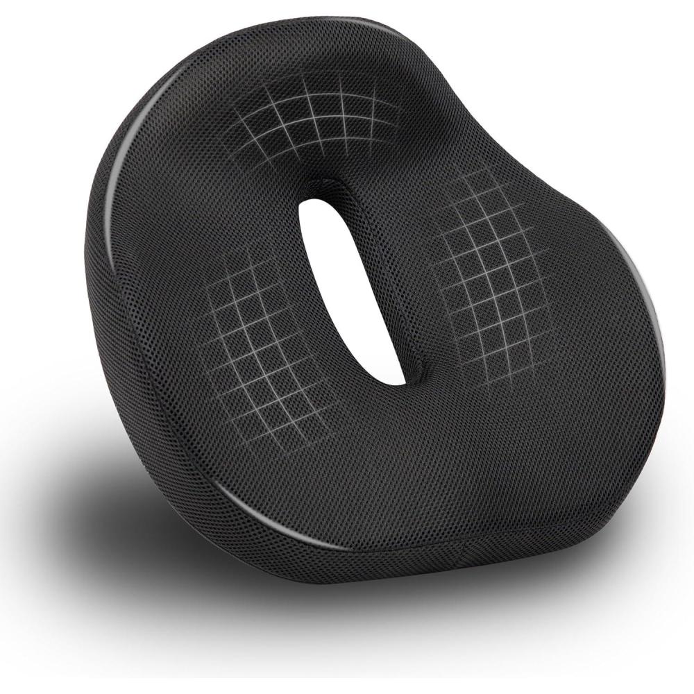 imageMind Reader Donut Pillow with AirCloud Technology Ergonomic Memory Foam Seat Cushion for Tailbone Hemorrhoid Pregnancy amp Lower Back Pain Relief Washable Cover Black