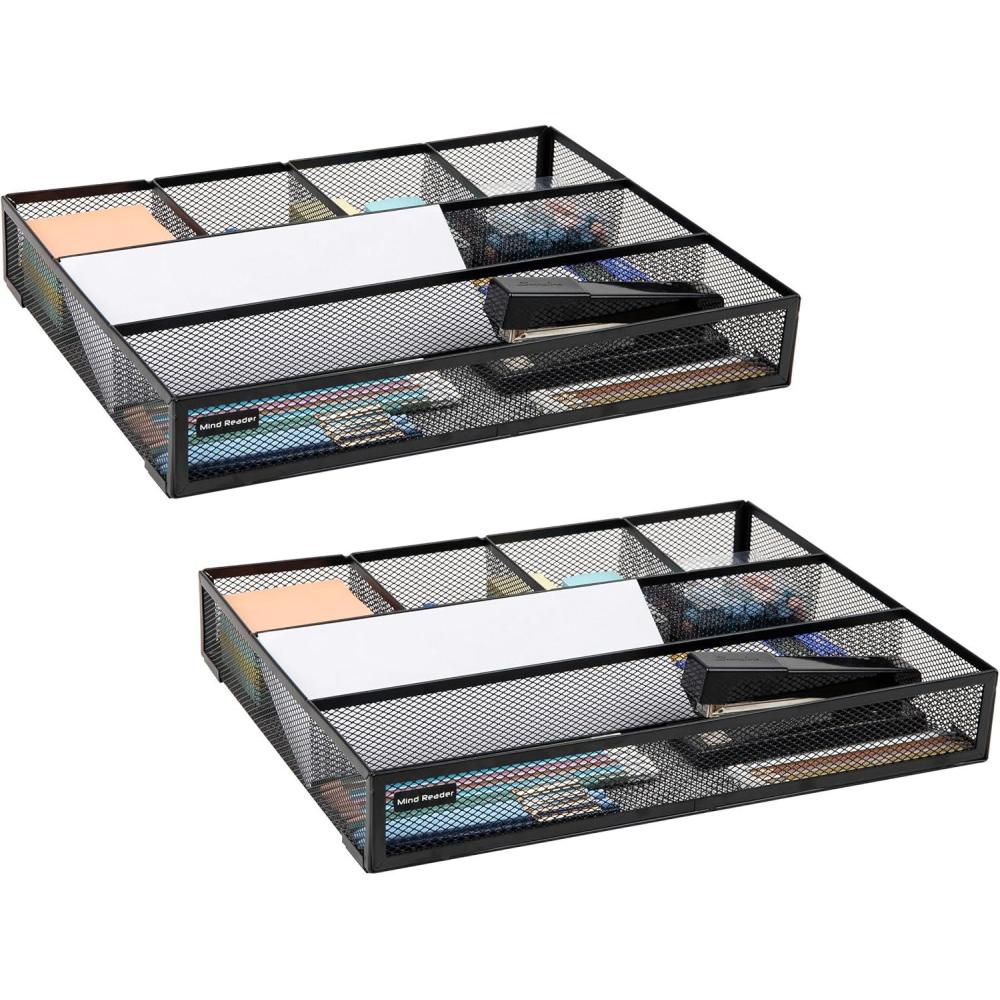 imageMind Reader Drawer Organizer Desk Org Utensil Organizer Office Kitchen Metal Mesh Set of 2 SilverBlack
