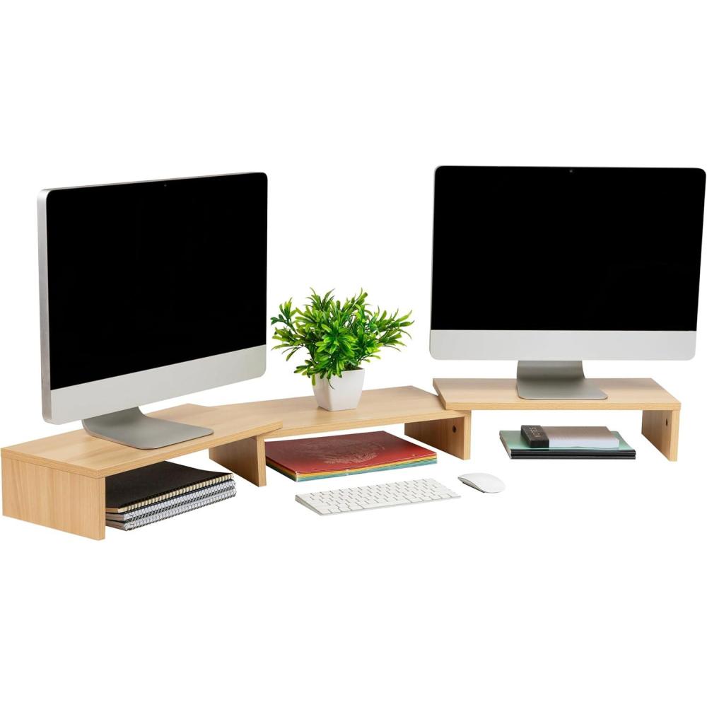 imageMind Reader Dual Monitor Stand Desktop Organizer Laptop Riser Office MDF 5125L x 925W x 475H PinkBrown