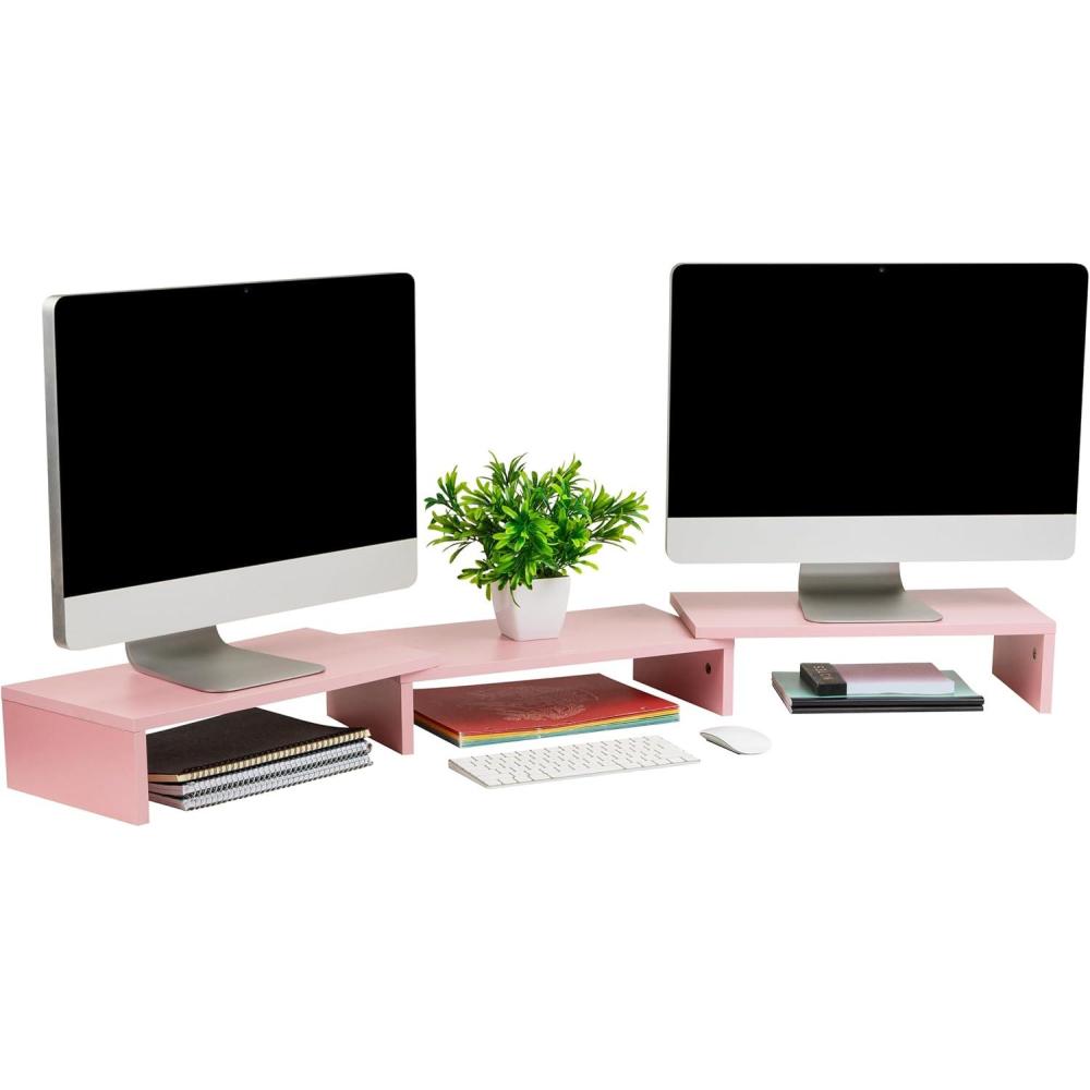 imageMind Reader Dual Monitor Stand Desktop Organizer Laptop Riser Office MDF 5125L x 925W x 475H PinkPink