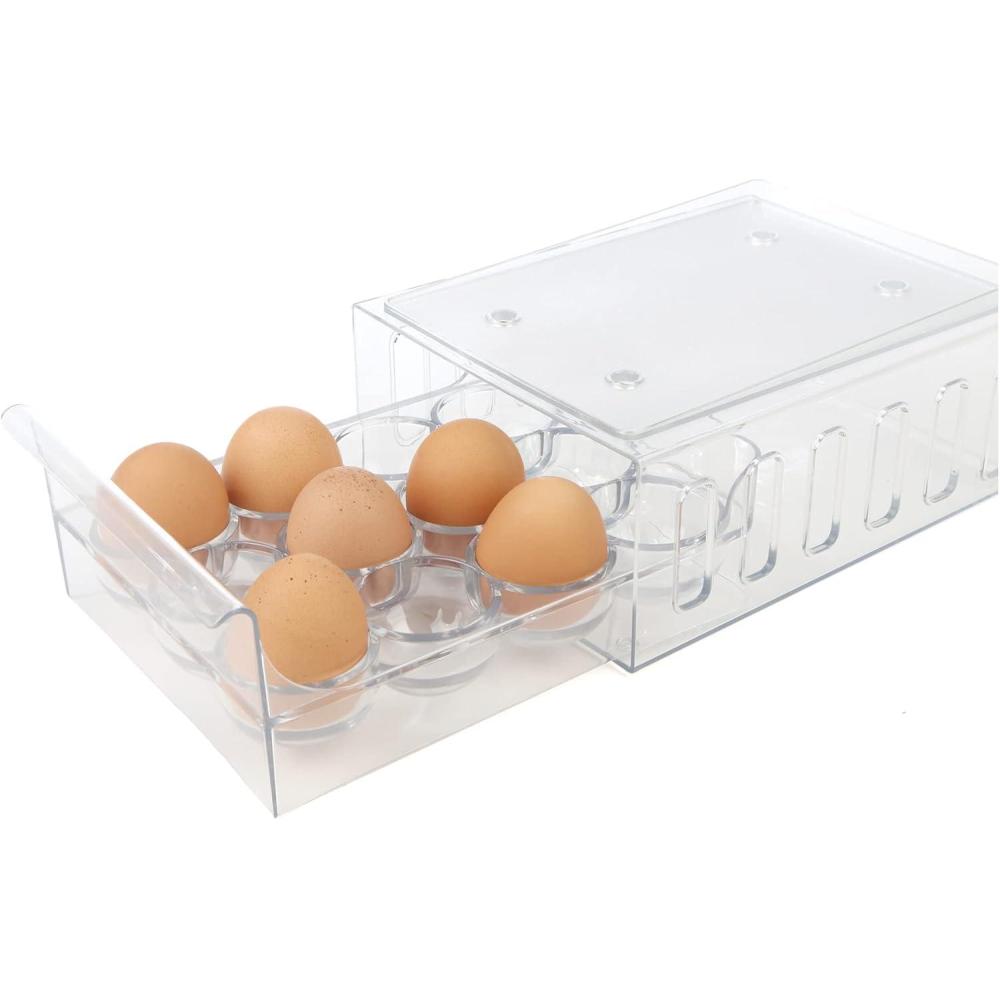 imageMind Reader Egg Storage Drawer for Refrigerator Fridge Organizer Stackable Bin 675L x 875W x 35H Set of 2 Clear