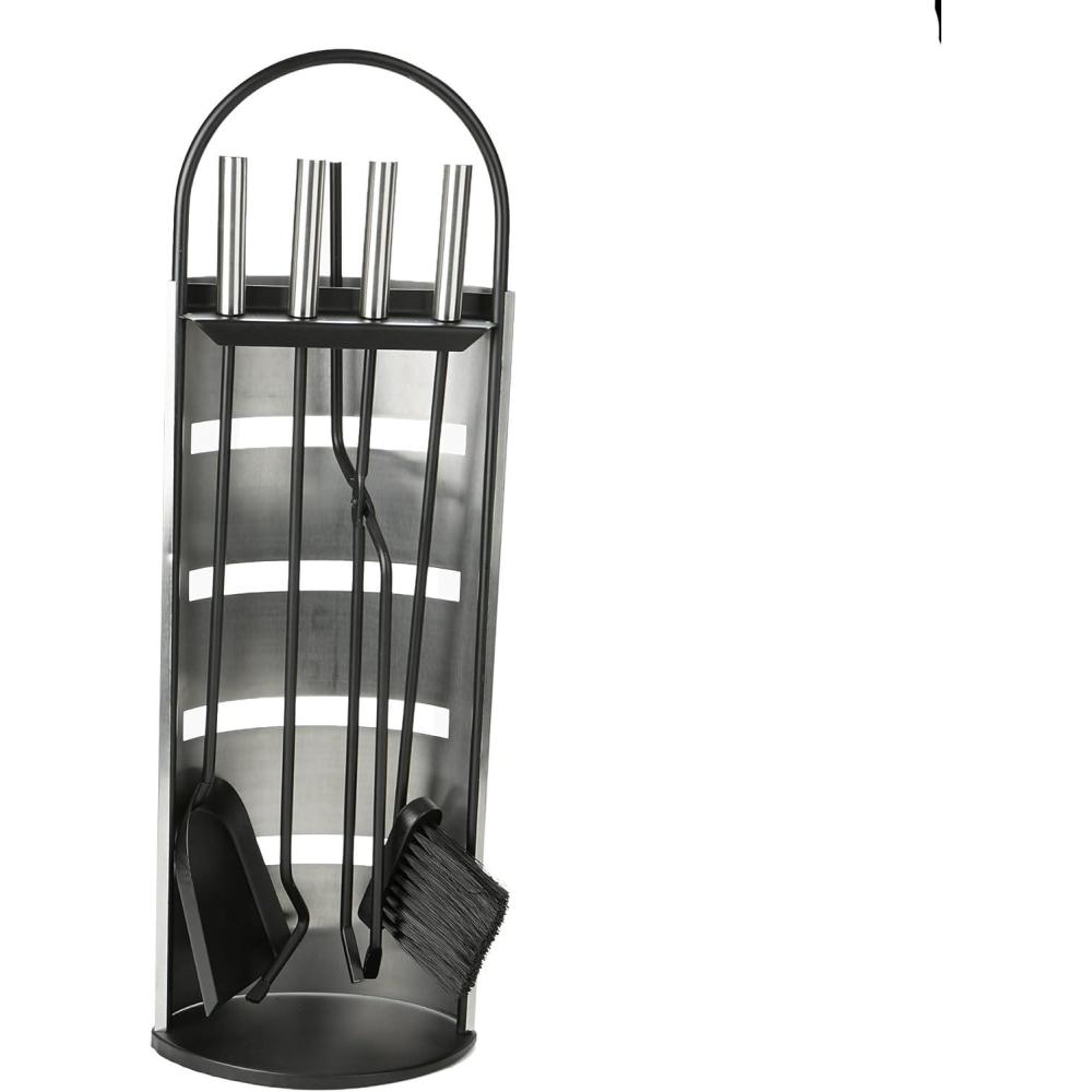 imageMind Reader Fireplace Set with Stand Brush Shovel Scoop Poker Tongs Durable Steel 9L x 6W x 2625H 4 Pcs SilverSilver