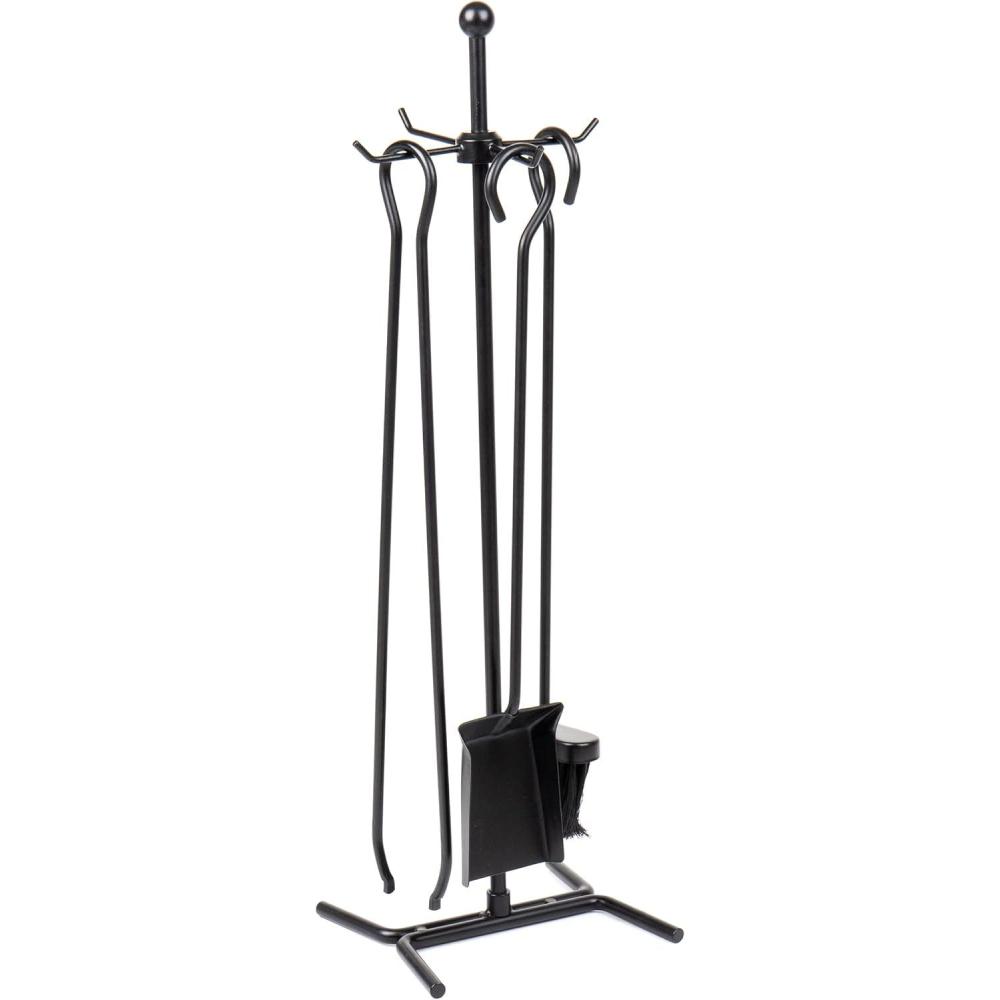 imageMind Reader Fireplace Set with Stand Brush Shovel Scoop Poker Tongs Steel 825L x 675W x 2625H 4 Pcs BlackFireplace Set with Tongs