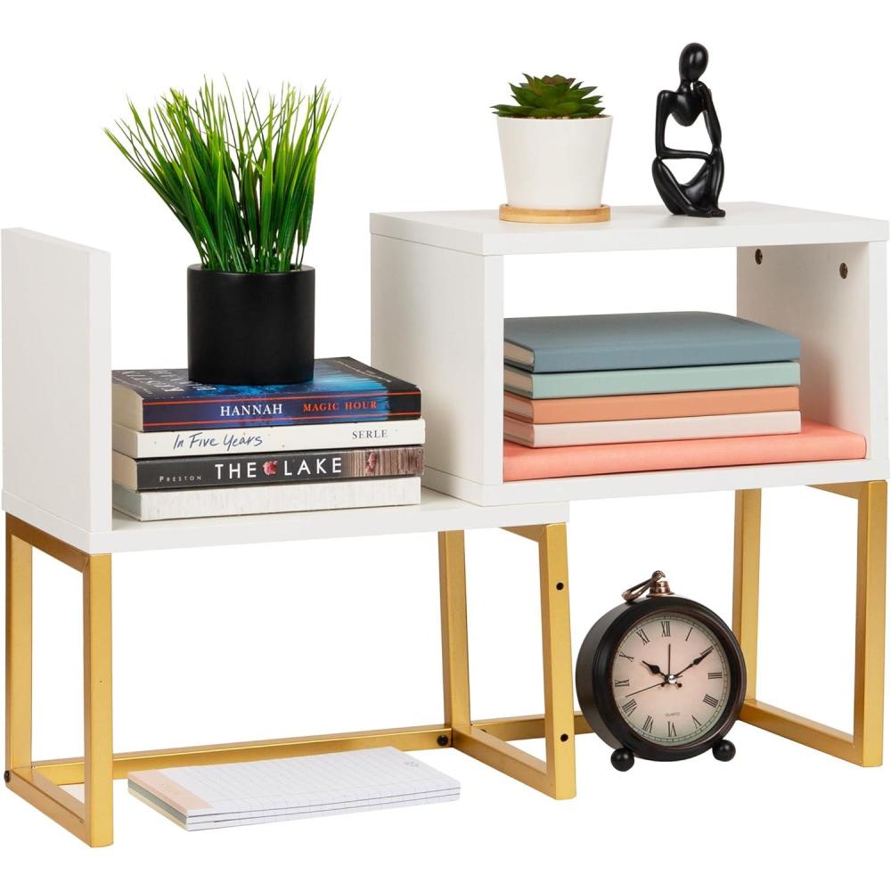 imageMind Reader Floating Shelves WallMounted Office Organizers Modern MDF Display Storage with Metal Rail Metal MDF Set of 2 WhiteDesktop Bookshelf