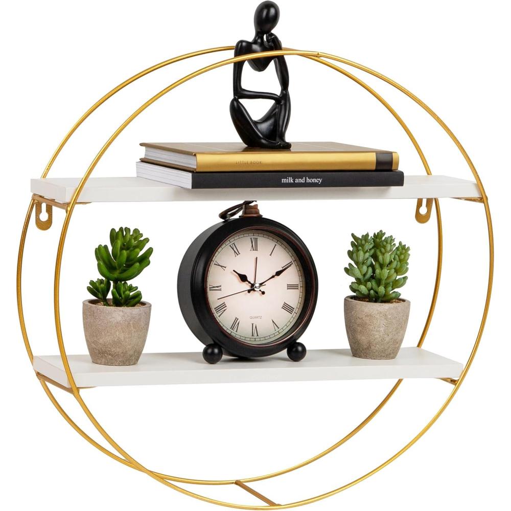 imageMind Reader Floating Shelves WallMounted Office Organizers Modern MDF Display Storage with Metal Rail Metal MDF Set of 2 WhiteRound Floating Shlef
