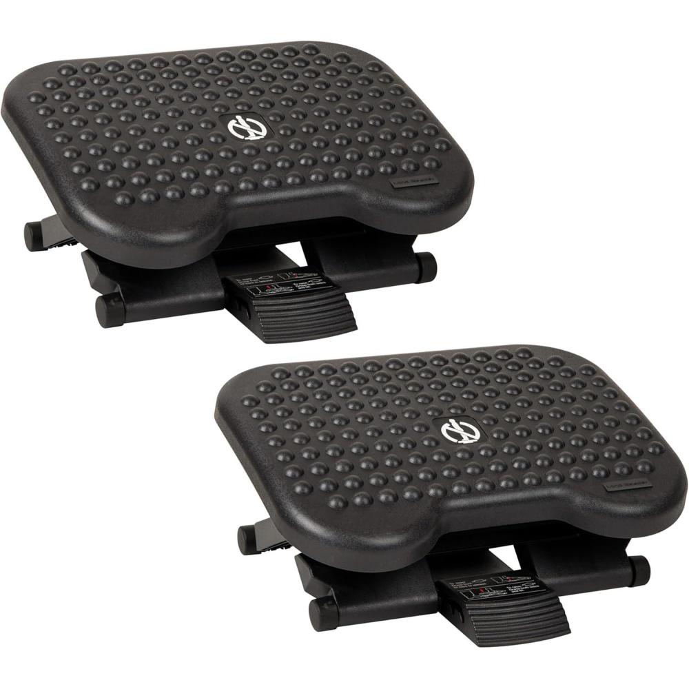 imageMind Reader Foot Rest Under Desk at Work Ergonomic Height Adjustable Office Plastic 17L x 13W x 625H Black2Pack