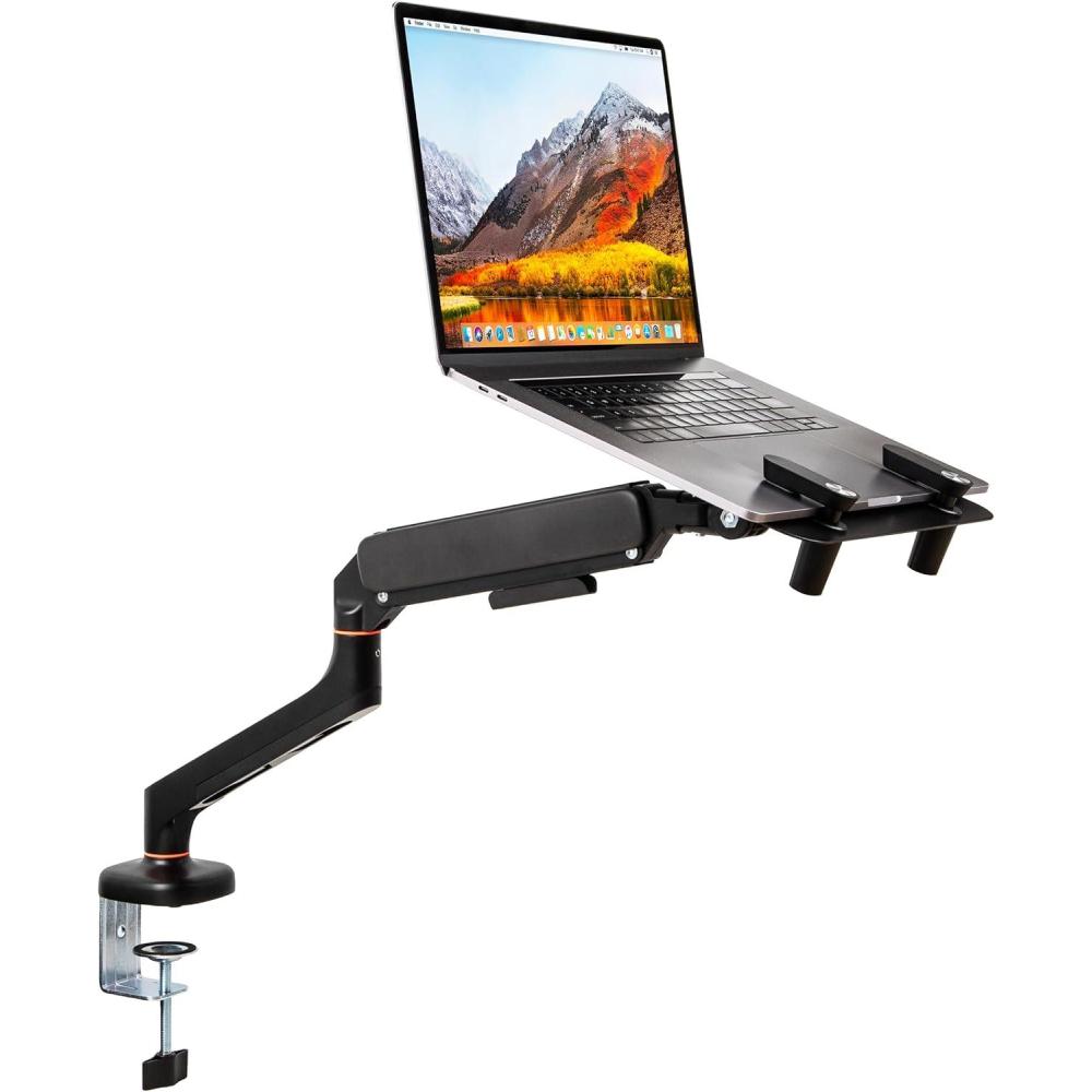 imageMind Reader Gas Spring Laptop Desk Mount Fits 116173 Laptops or Monitors 180 Rotate 132 lb Capacity Single Arm with Integrated Cable Management Adjustable TiltSwivel Black