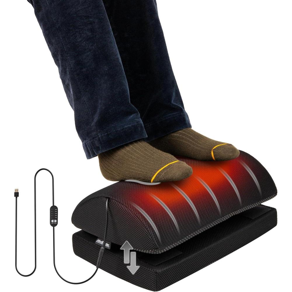 imageMind Reader Heated Memory Foam Footrest Under Desk Ergonomic Support with 4 Heat Settings Timer amp Auto ShutOff Adjustable Height Black