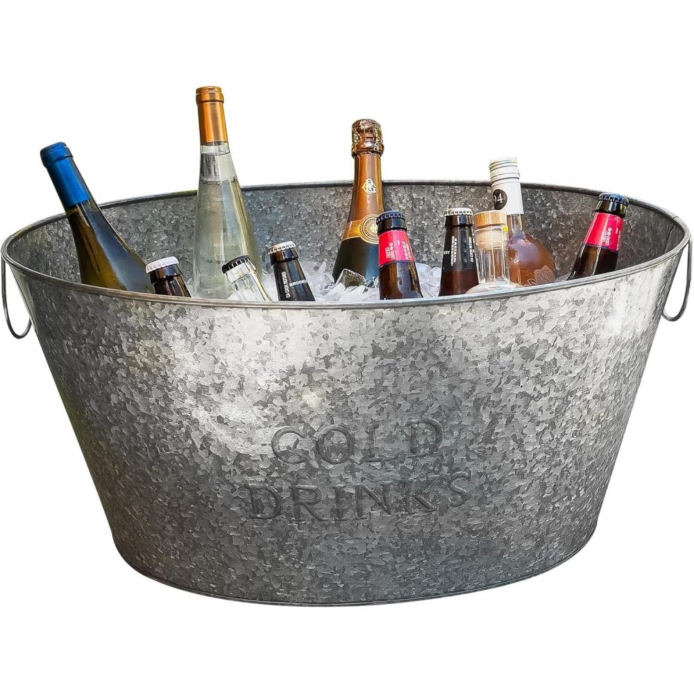 imageMind Reader Ice Beverage Bucket for Parties Wine Bucket Baby Photos Galvanized Metal 195L x 1425W x 105H SilverMedium