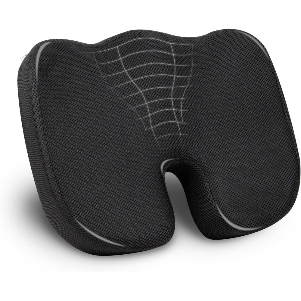 imageMind Reader Memory Foam Seat Cushion with AirCloud Technology Sciatica Coccyx amp Hip Pain Relief Office Memory Foam GrayClassic Black