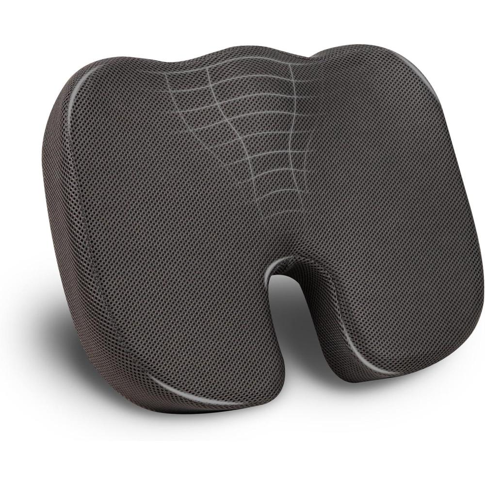 imageMind Reader Memory Foam Seat Cushion with AirCloud Technology Sciatica Coccyx amp Hip Pain Relief Office Memory Foam GrayClassic Gray