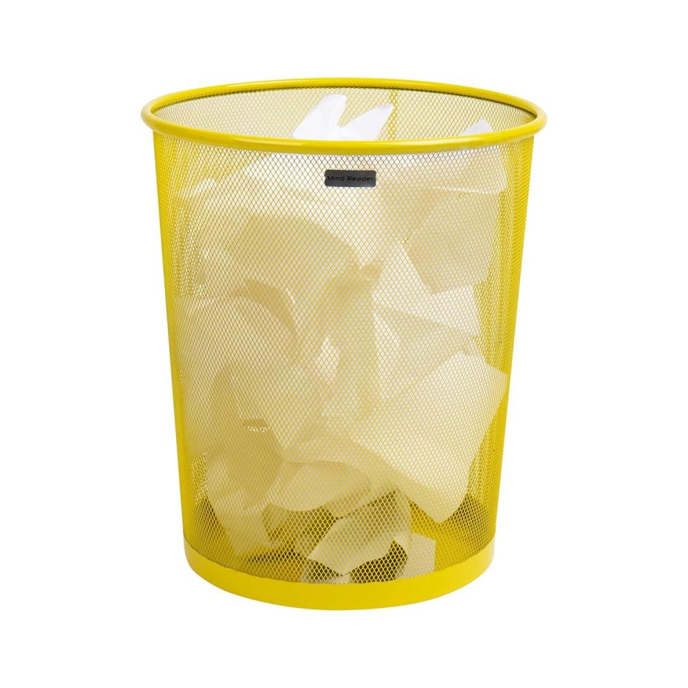 imageMind Reader Mesh Trash Can 1665L 44 gal Waste Paper Basket Round Office Metal Mesh 115 L x 115 W x 1375 H YellowYellow