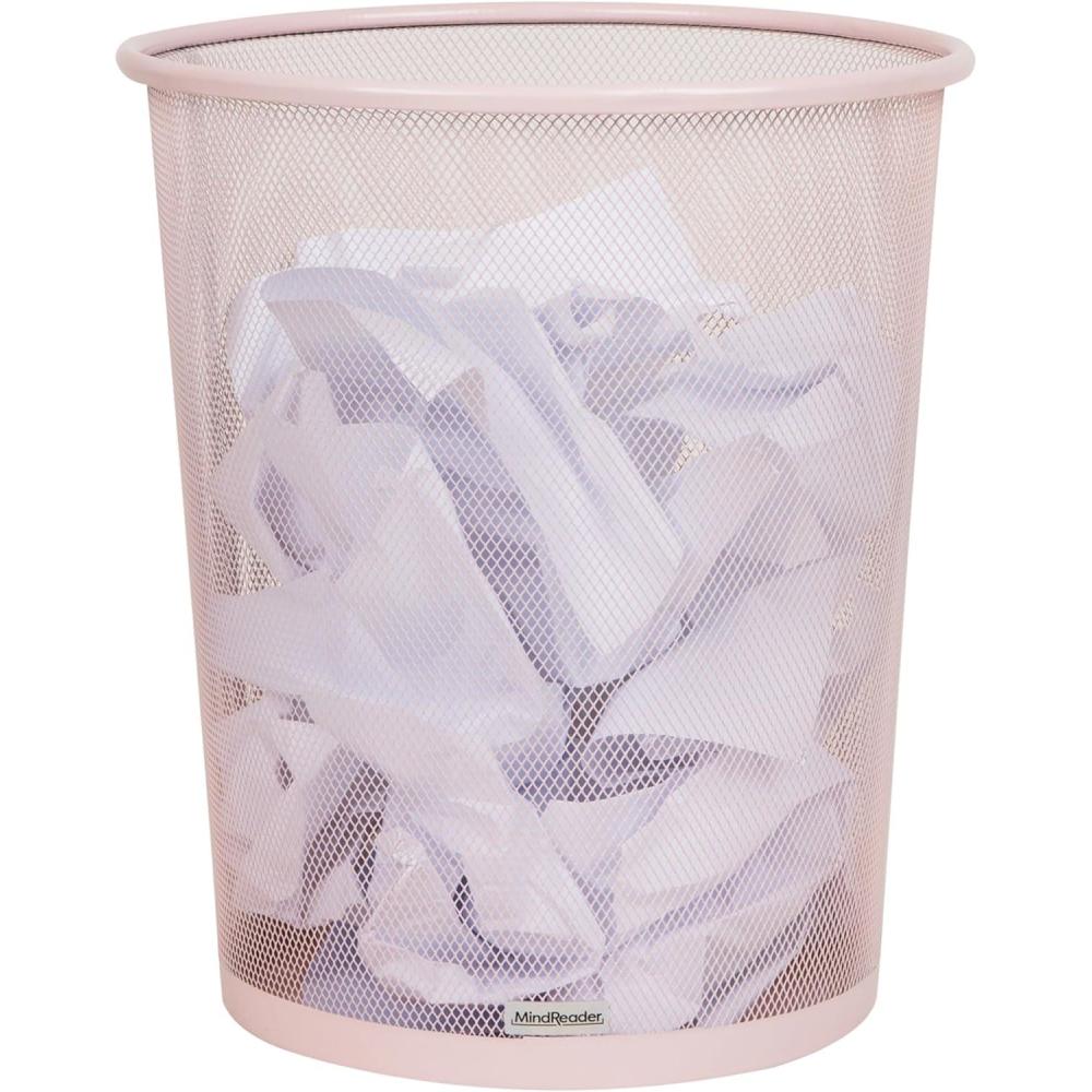imageMind Reader Mesh Trash Can 1665L44 gal Waste Paper Basket Round Office Metal Mesh SilverPink