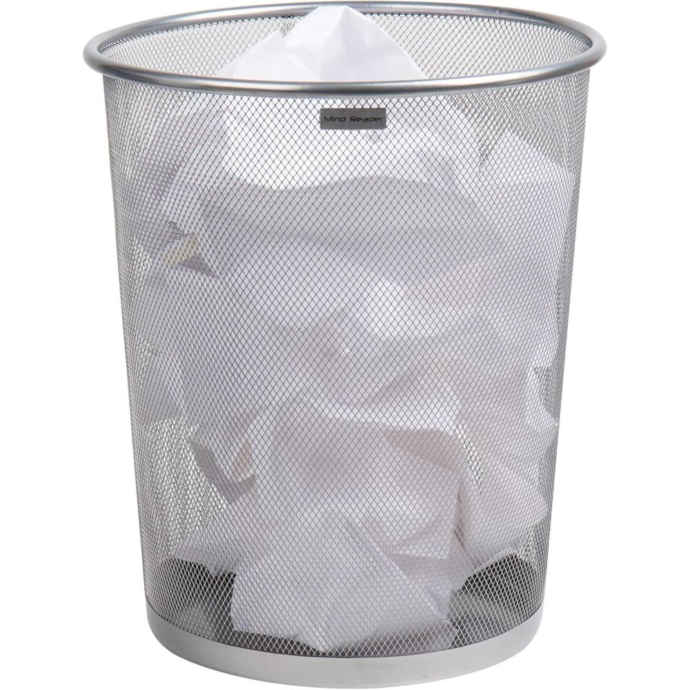 imageMind Reader Mesh Trash Can 1665L44 gal Waste Paper Basket Round Office Metal Mesh SilverSilver