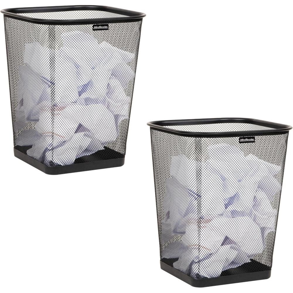 imageMind Reader Mesh Trash Can Waste Paper Basket Square Office Metal Mesh 975L x 975W x 1225H Set of 2 BlackClassic Black