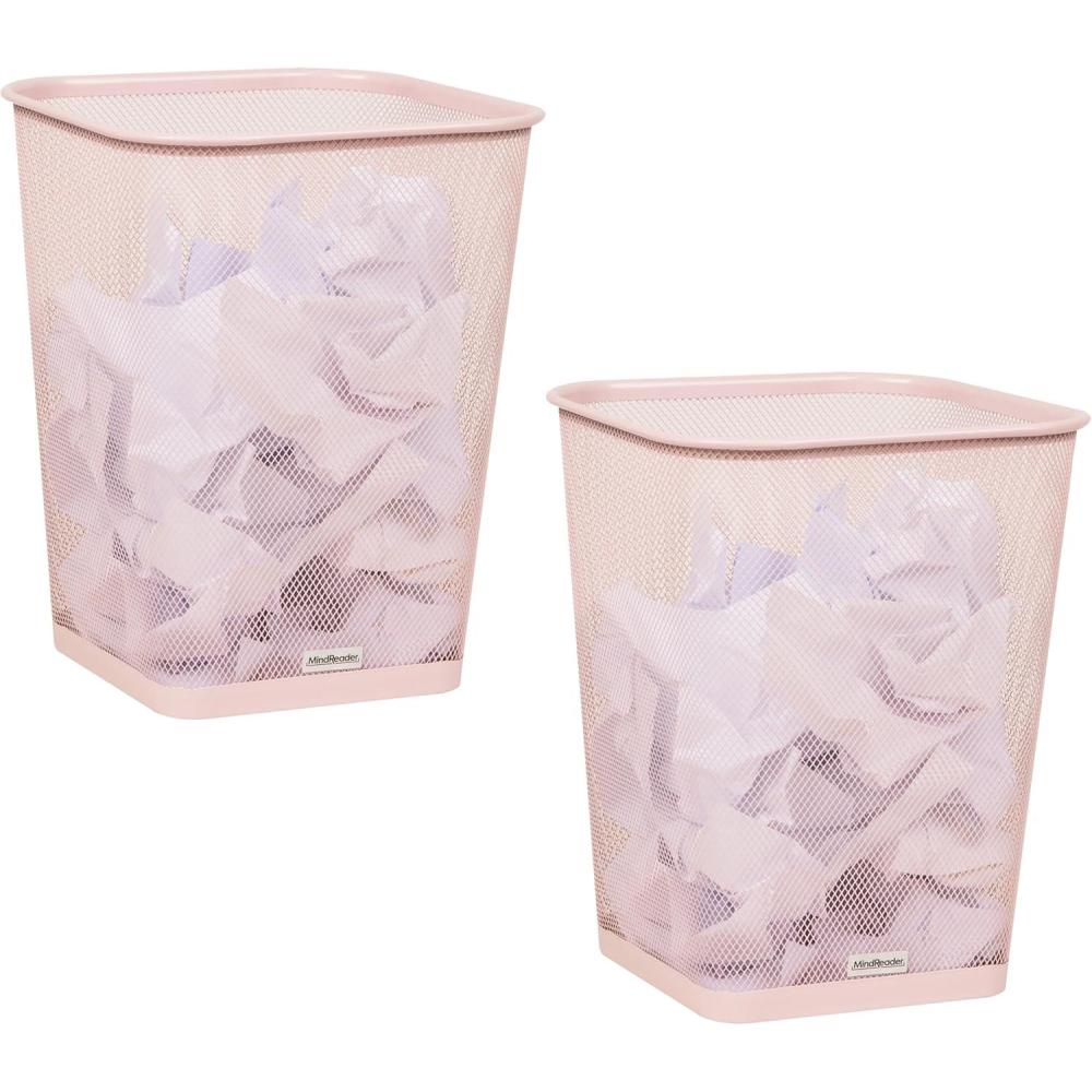 imageMind Reader Mesh Trash Can Waste Paper Basket Square Office Metal Mesh 975L x 975W x 1225H Set of 2 BlackPink