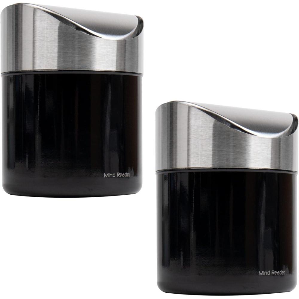 imageMind Reader Mini Countertop Trash Can 15 Liter040 Gallon Capacity Swivel Lid Recycling Bin Compost Bin Desktop Organizer Set of 2 BlackBlack