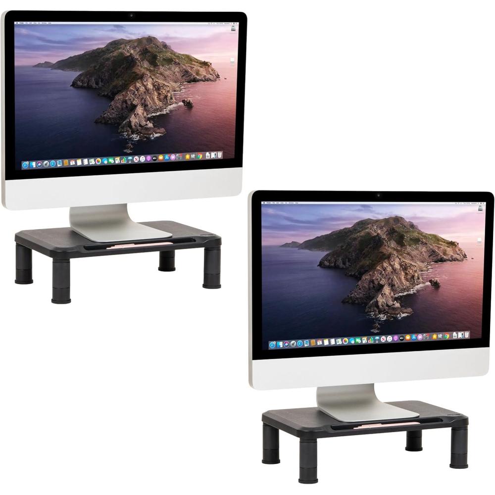 imageMind Reader Monitor Stand Height Adjustable Laptop Computer Riser Office 15L x 95W x 425H Set of 2 Black4 Leg2 Pack