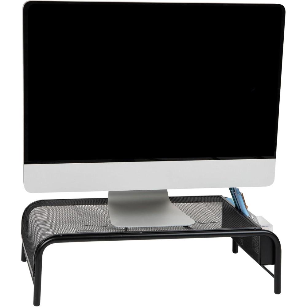 imageMind Reader Monitor Stand Ventilated Laptop Riser Desktop Organizer Side Storage Metal Mesh 20L x 115W x 55H SilverBlack