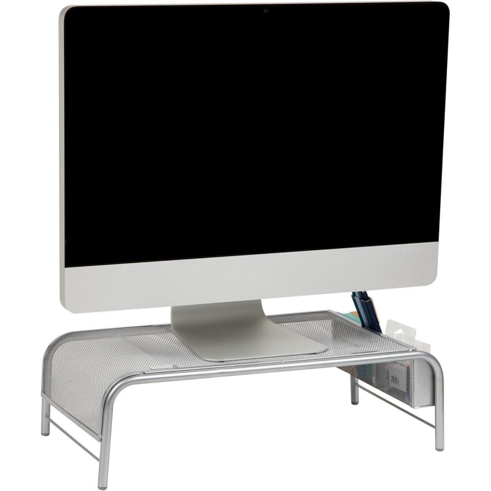 imageMind Reader Monitor Stand Ventilated Laptop Riser Desktop Organizer Side Storage Metal Mesh 20L x 115W x 55H SilverSilver