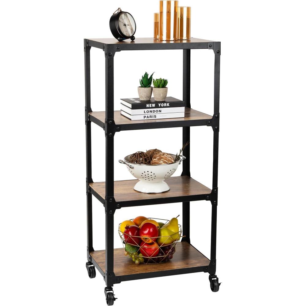 imageMind Reader Multipurpose Rolling Cart with 3 Tiers Mobile Office Storage Organizer Metal MDF Brown4 Tier